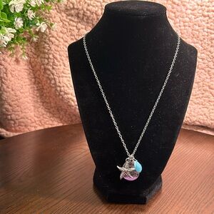 Sun, sea, sand, serenity pendant necklace with starfish and blue bead pendants